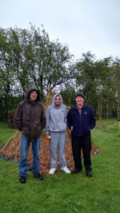 John, Gerry and Clive freezing in front of the finished willow dome